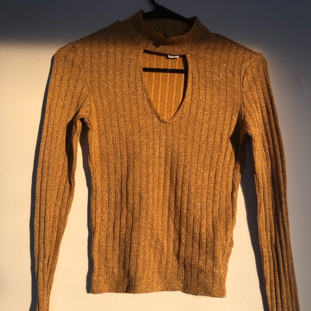 H&M long sleeve sparkly turtle neck crop top